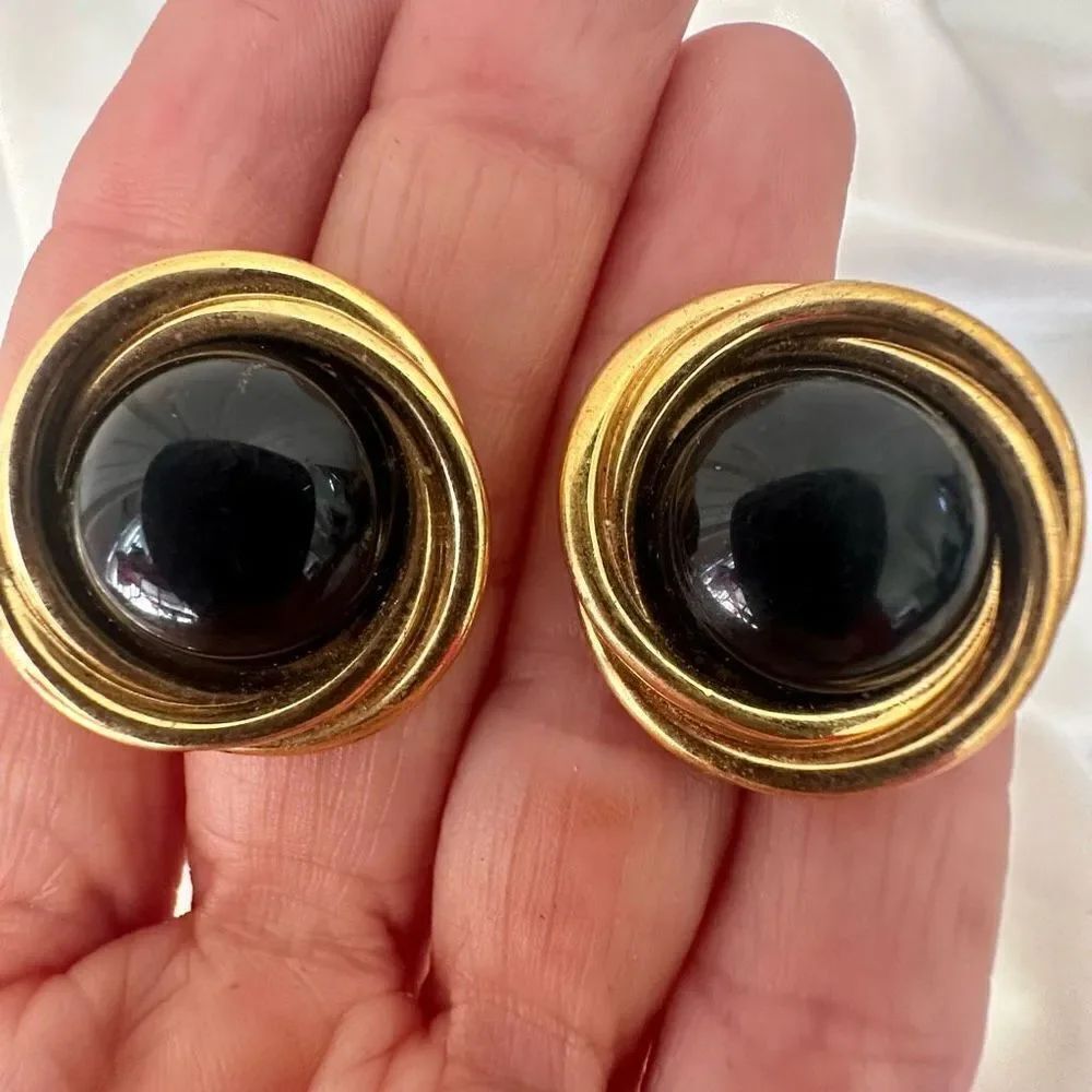 Napier gold tone and black post earrings